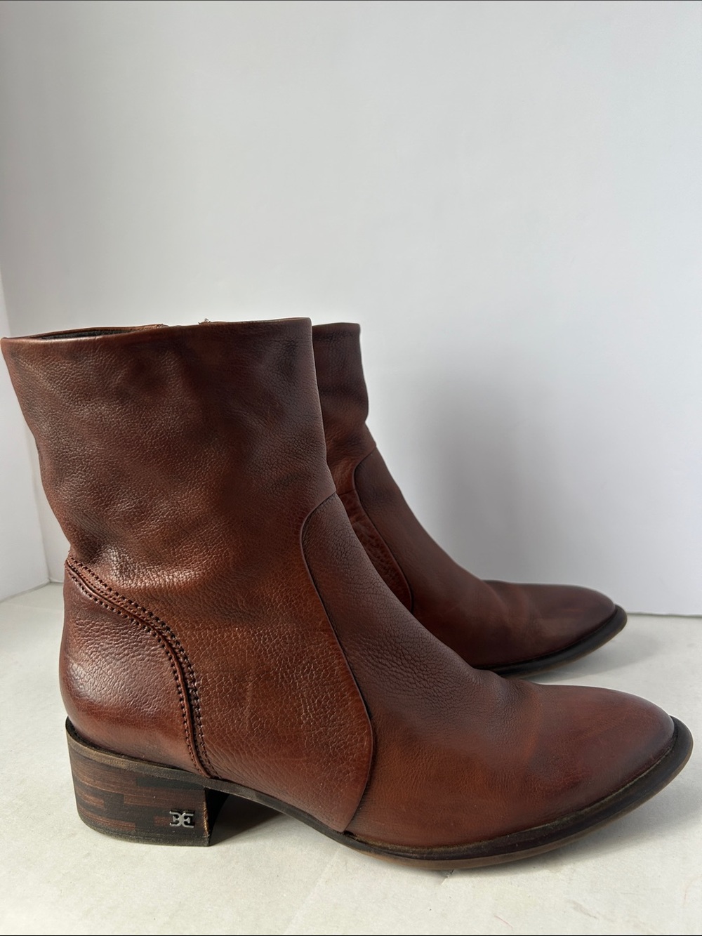 Sam Edelman Brown Leather Ankle Boots Women’s Boho Western Booties